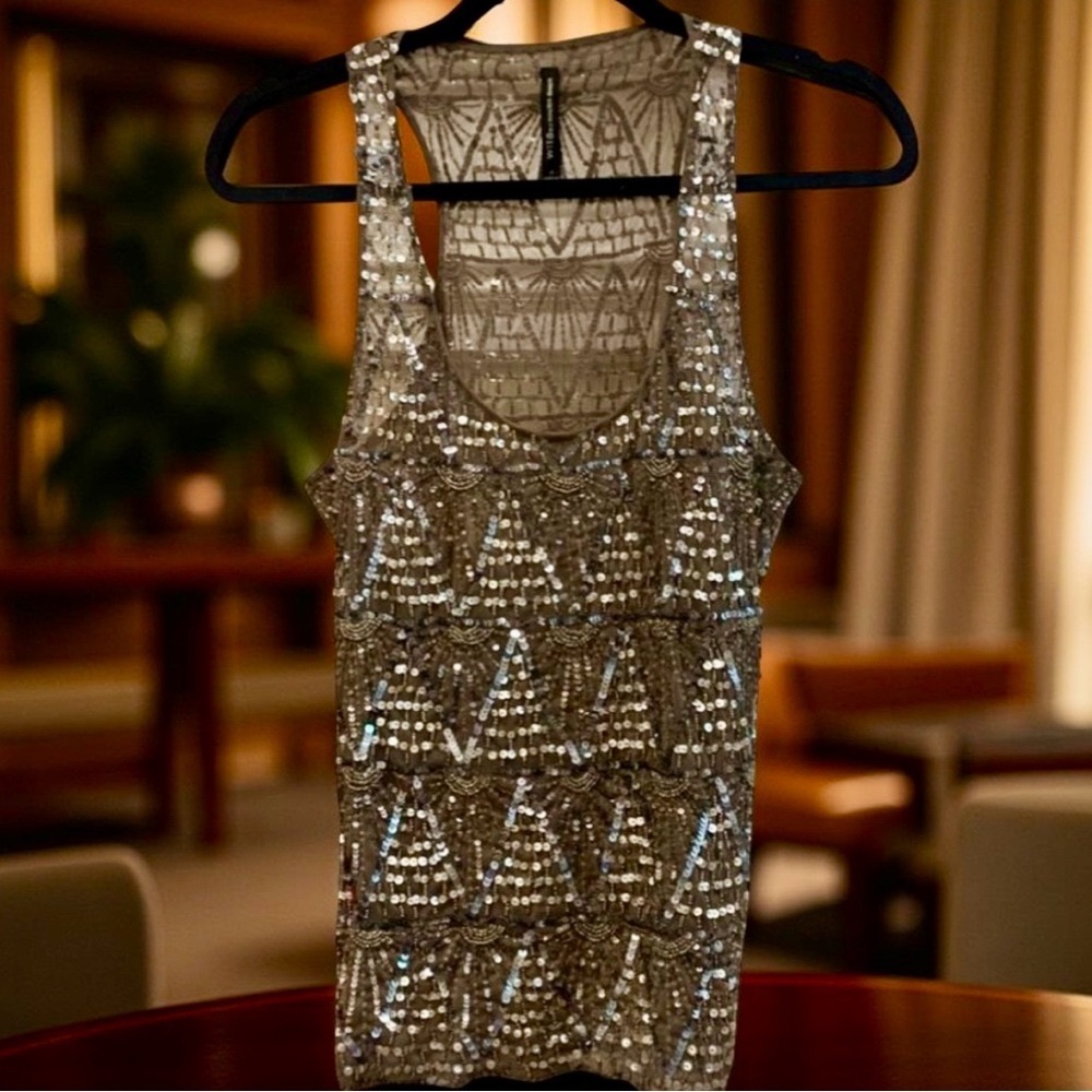W118 by Walter Baker beaded and sequin racerback tank top Medium NWOT